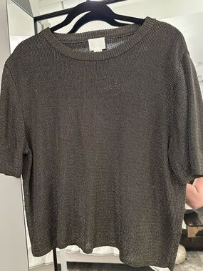 H&M Metallic Grey/Green Knit Short Sleeve Top